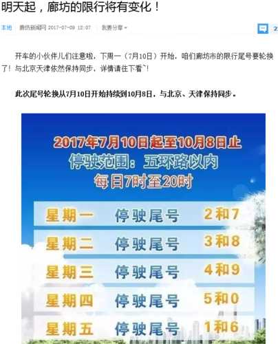 7月3号廊坊限号吗(是跟北京同步了吗)