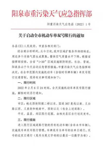 阳泉限号建成区(什么时候结束)
