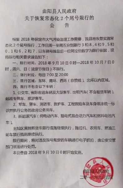 曲阳现在还限号吗,最新限行政策解析