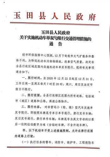 玉田2024最新限号通知, 具体内容和影响分析