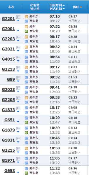 郑州到西安高铁时刻表_最新时刻与票价信息