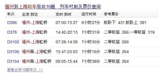 福州至上海动车时刻表_最新发车时间与班次查询