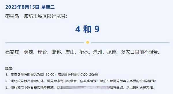 查8月份廊坊车辆限号_如何避免限号影响出行